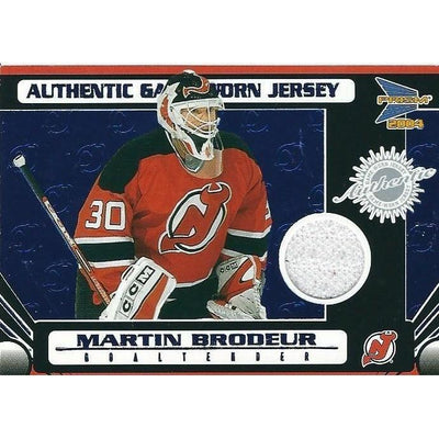 2003-04 Pacific Prizm Martin Brodeur Game Jersey Blue 30/90 Jersey # NJD