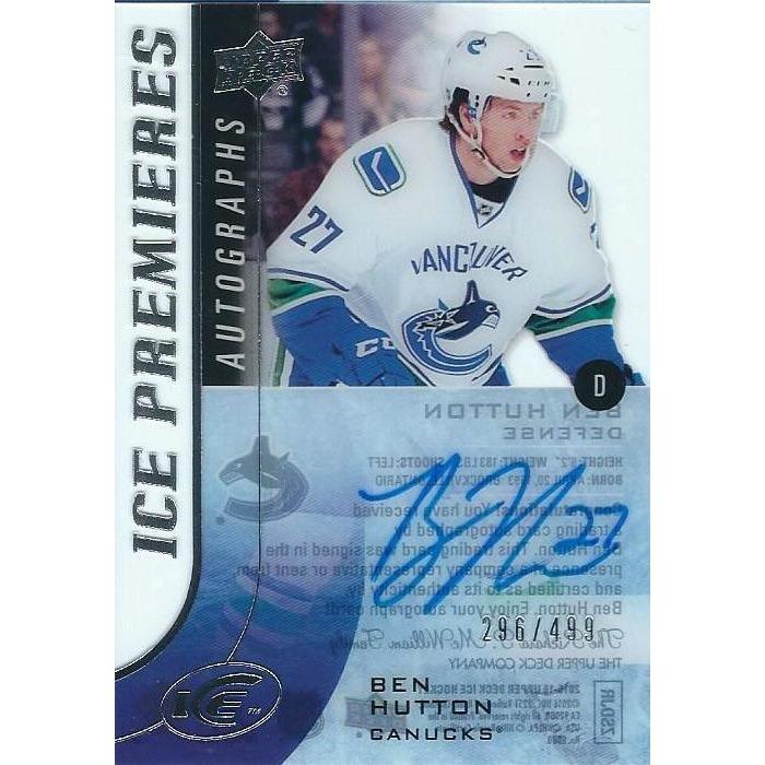 2015-16 Upper Deck Ice Ben Hutton Ice Premieres Rookie Autograph /499 BB VAN