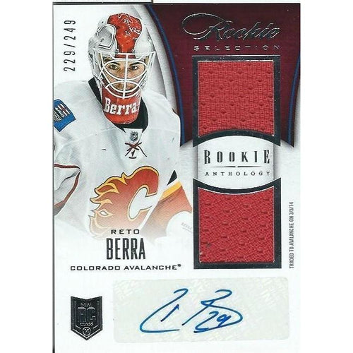 2013-14 Panini Rookie Anthology Reto Berra Rookie Selections Jersey Autograph /249 BB CGY