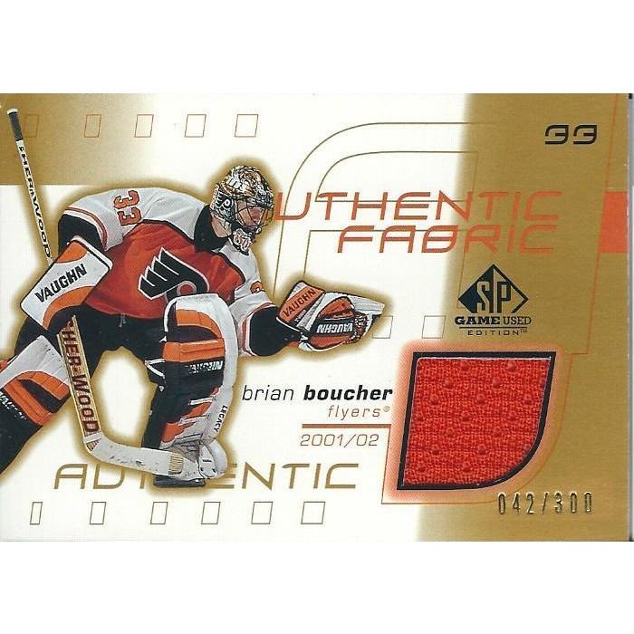 2001-02 SPGU SP Game Used Brian Boucher Authentic Fabrics Jersey Gold /300 BB PHI