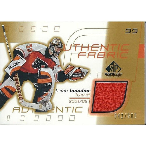 2001-02 SPGU SP Game Used Brian Boucher Authentic Fabrics Jersey Gold /300 BB PHI