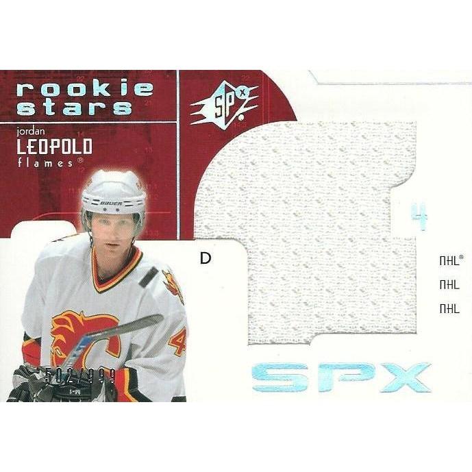 2002-03 Upper Deck SPx Jordan Leopold Rookie Stars Jersey /999 BB CGY