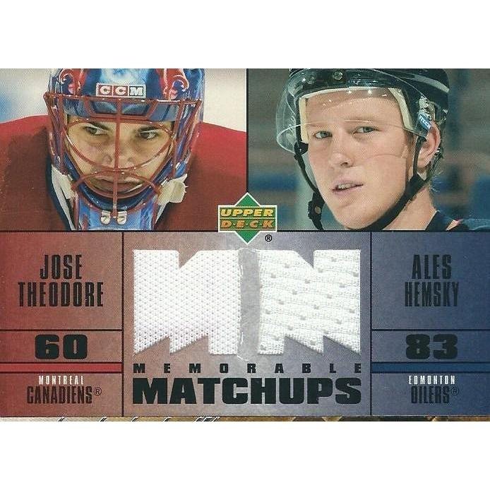 2003-04 Upper Deck Jose Theodore Ales Hesmky Memorable Matchups Jersey BB MTL