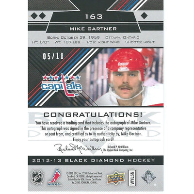 2012-13 Black Diamond Mike Gartner Emerald Green Autograph /10 WSH