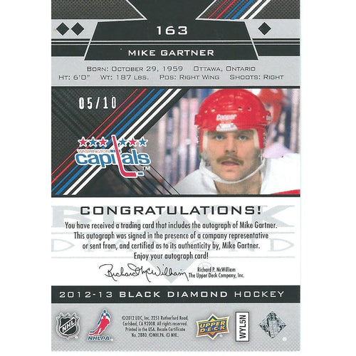 2012-13 Black Diamond Mike Gartner Emerald Green Autograph /10 WSH
