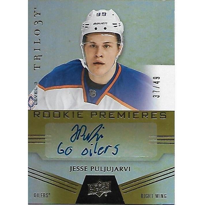 2016-17 Upper Deck Trilogy Jesse Puljujarvi Rookie Premieres Autograph Level 3 /49 EDM