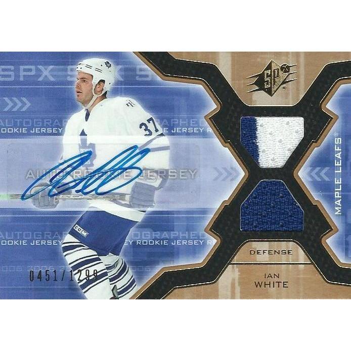 2006-07 Upper Deck SPx Ian White Rookie Jersey Autograph /1299 BB TOR