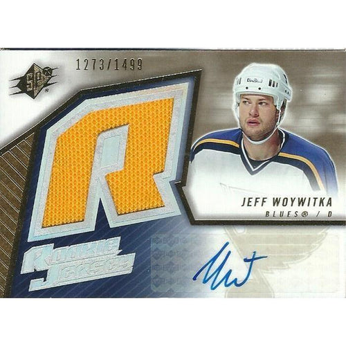 2005-06 Upper Deck SPx Jeff Woywitka Rookie Jersey Autograph /1499 #157 BB STL