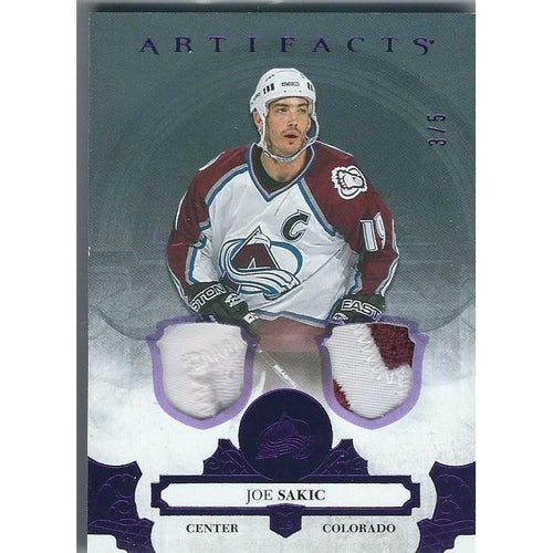2017-18 Artifacts Joe Sakic Purple Dual Jersey Patches /5 COL