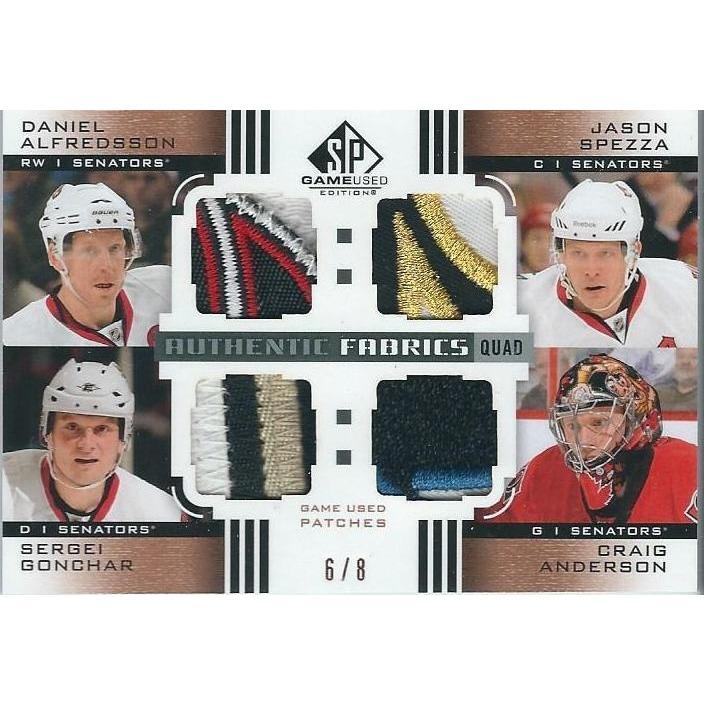 2011-12 SPGU SP Game Used Daniel Alfredsson Jason Spezza Sergei Gonchar Craig Anderson Authentic Fabrics Patch Quad /8 OTT