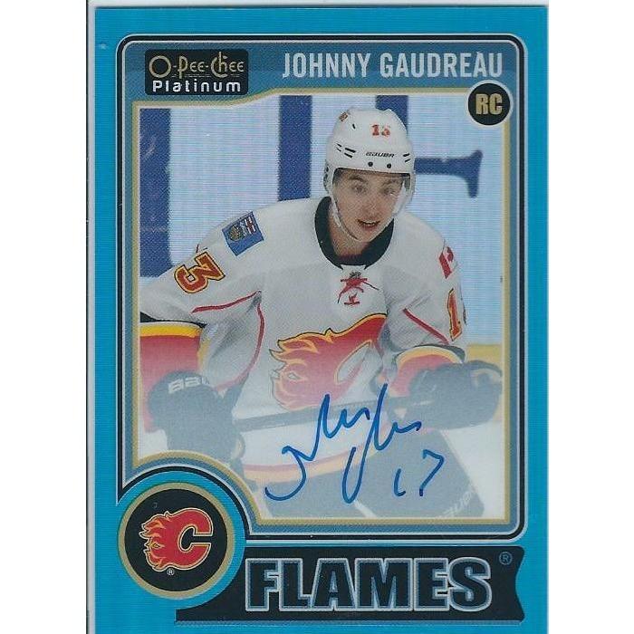 2014-15 OPC O-Pee-Chee Platinum Johnny Gaudreau Blue Rainbow Rookie Autograph /25 CGY