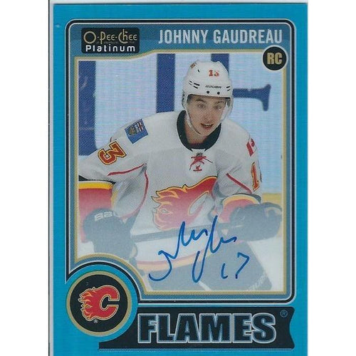 2014-15 OPC O-Pee-Chee Platinum Johnny Gaudreau Blue Rainbow Rookie Autograph /25 CGY
