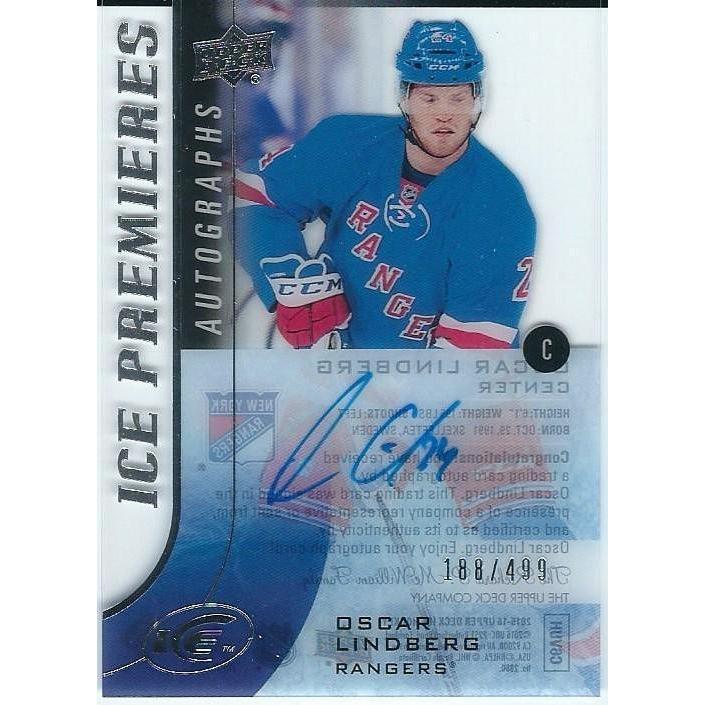 2015-16 Upper Deck Ice Oscar Lindberg Premieres Rookie Autograph /499 NYR
