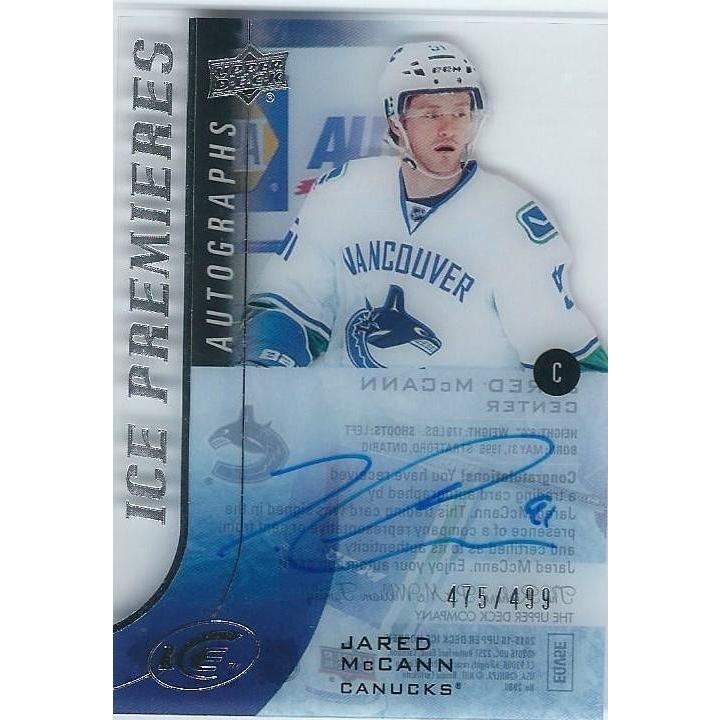 2015-16 Upper Deck Ice Jared McCann Rookie Premieres Autograph /499 BB VAN