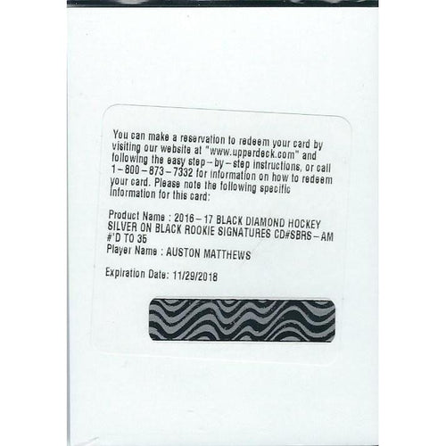 2016-17 Upper Deck Black Diamond Auston Matthews Silver on Black Rookie Autograph Redemption /35 TOR