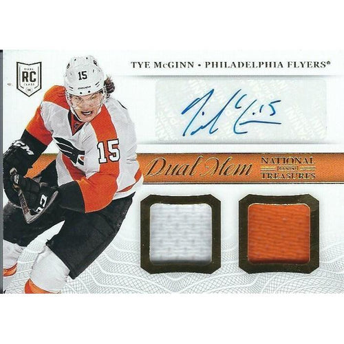 2013-14 Panini National Treasures Tye McGinn Rookie Jersey Autograph Dual Mem BB PHI
