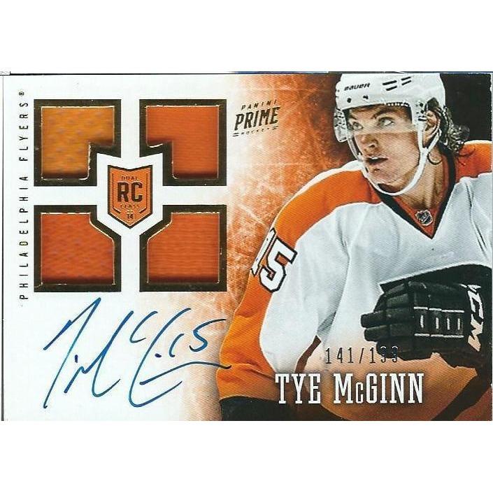 2013-14 Panini Prime Tye McGinn Quad Rookie Jersey Autograph /199 BB PHI