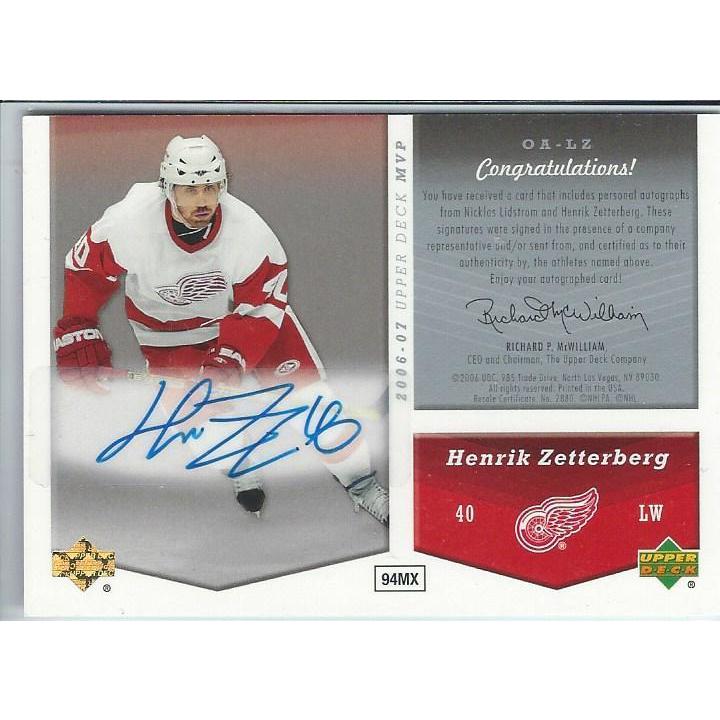 2006-07 Upper Deck MVP Nicklas Lidstrom / Henrik Zetterberg One on One Dual Autograph SSP DET