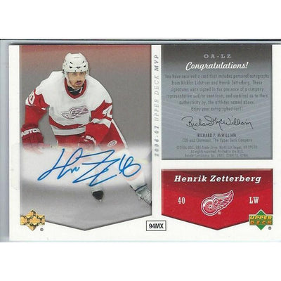 2006-07 Upper Deck MVP Nicklas Lidstrom / Henrik Zetterberg One on One Dual Autograph SSP DET