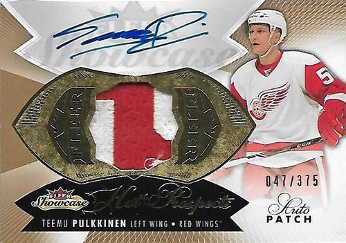 2014-15 Flair Showcase Hot Prospects Teemu Pulkkinen Rookie Patch Autograph RPA /375 DET