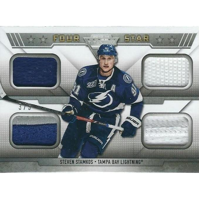 2013-14 Panini Titanium Steven Stamkos Four Star Memorabilia Jersey Patch Fight Strap 3/5 TBL