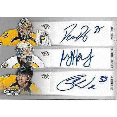 2013-14 Panini Contenders Pekka Rinne Magnus Hellberg Colin Wilson Mike Fisher Chet Pickard Joonas Rask NSH