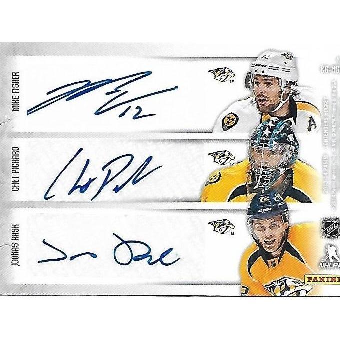 2013-14 Panini Contenders Pekka Rinne Magnus Hellberg Colin Wilson Mike Fisher Chet Pickard Joonas Rask NSH