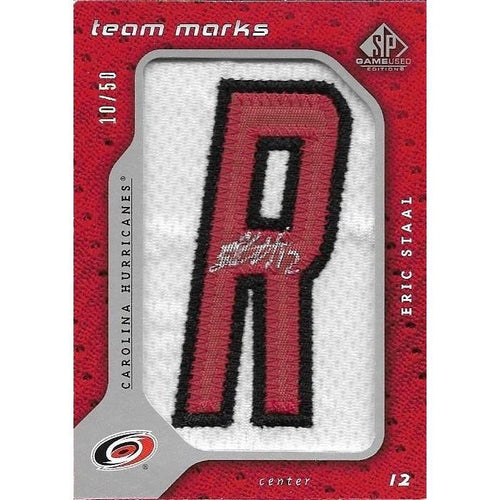 2008-09 SP Game Used Eric Staal Team Marks "R" Patch Autograph /50 CAR