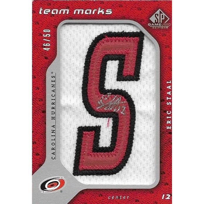2008-09 SP Game Used Eric Staal Team Marks "S" Patch Autograph /50 CAR