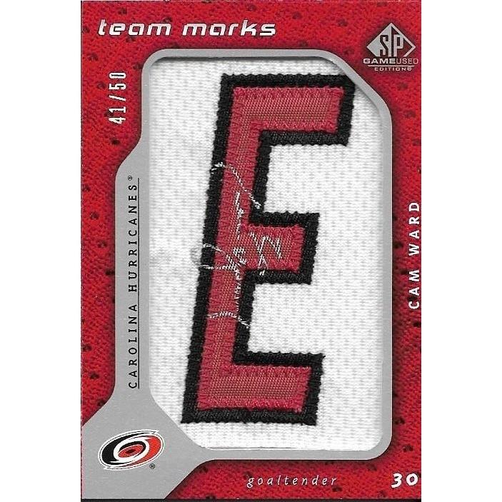 2008-09 SP Game Used Cam Ward Team Marks "E" Patch Autograph /50 CAR