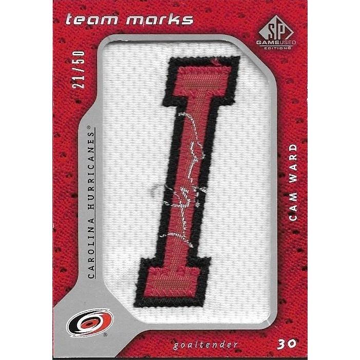 2008-09 SP Game Used Cam Ward Team Marks "I" Patch Autograph /50 CAR