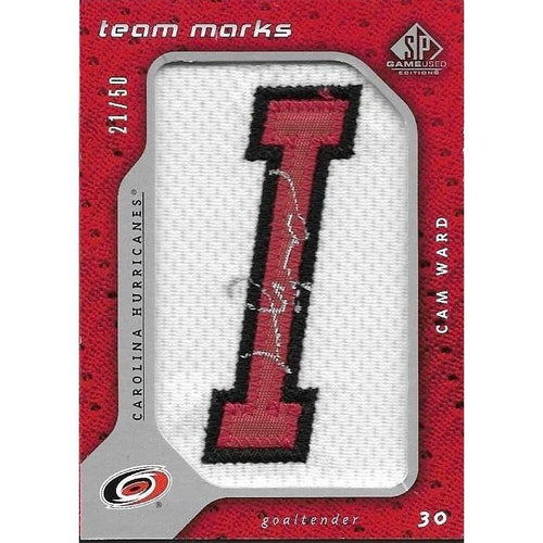 2008-09 SP Game Used Cam Ward Team Marks "I" Patch Autograph /50 CAR