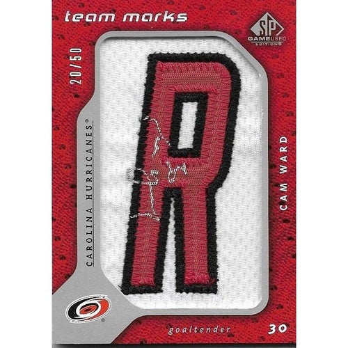 2008-09 SP Game Used Cam Ward Team Marks "R" Patch Autograph /50 CAR