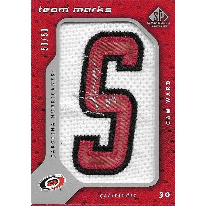 2008-09 SP Game Used Cam Ward Team Marks "S" Patch Autograph /50 CAR